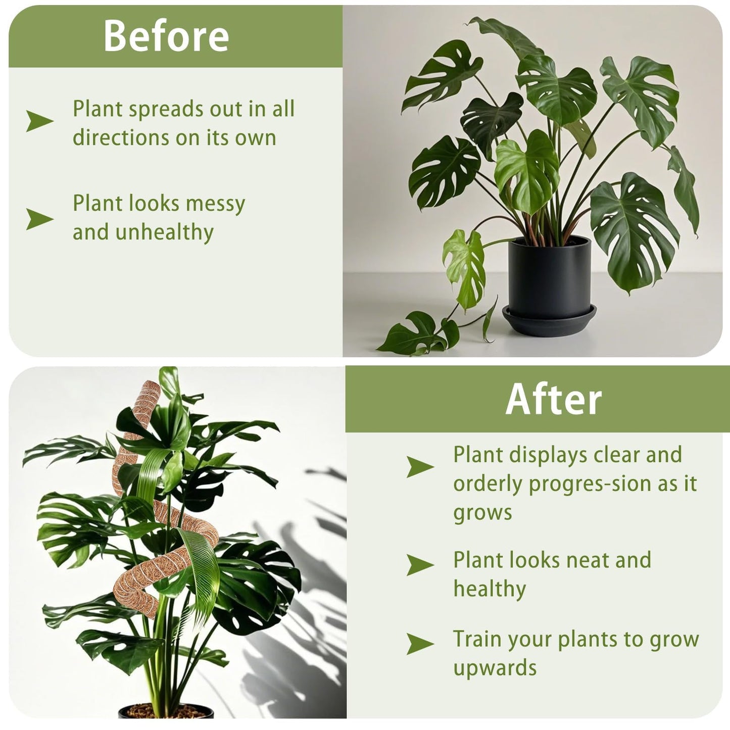 2 Pack Moss Pole, 63 Inch Monstera Plant Support, Moss Poles for Climbing Indoor Plants, Bendable Coco Coir Plant Support Stakes for Potted Plants, Pothos, Philodendron