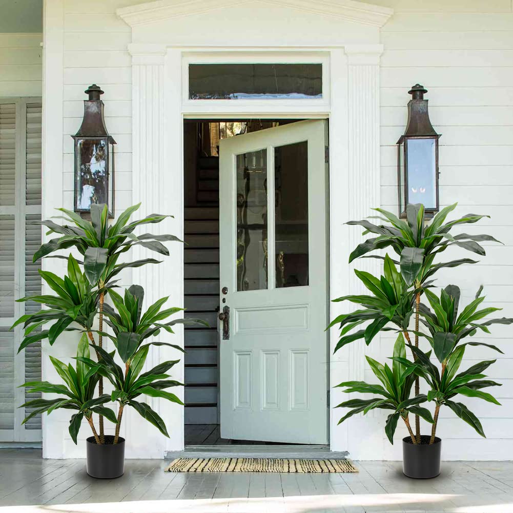 Artificial Dracaena Tree 4ft Tall Faux Dracaena Plants Fake Silk Fragrans Tree with Pot for Living Room Floor Indoor Outdoor Office Home Decor Gift for Housewarming