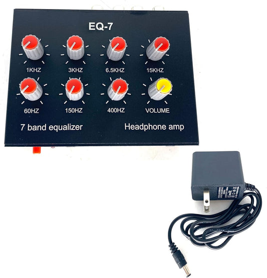 Cywhrvzsf EQ-7 Headset 7-Band 2 +12V Audio Signal Amplifier EQ Equalizer Channel Digital Sound Equalizer Power Adapter
