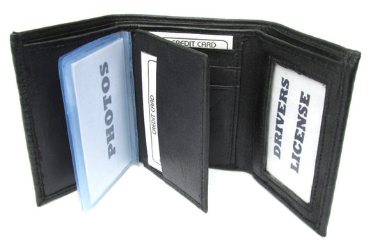Dangerous Threads Mens Black Leather Wallet Lamb Classic Trifold 731
