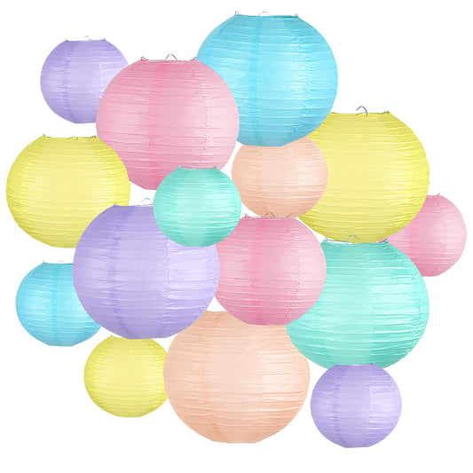 KAXIXI Pastel Paper Lanterns Decorative, Classroom Decor Macaron-Color Neon Hanging Paper Lantern Decorations for Easter Party Decorations, Baby Shower Wedding Birthday Mother's Day, 15Pcs