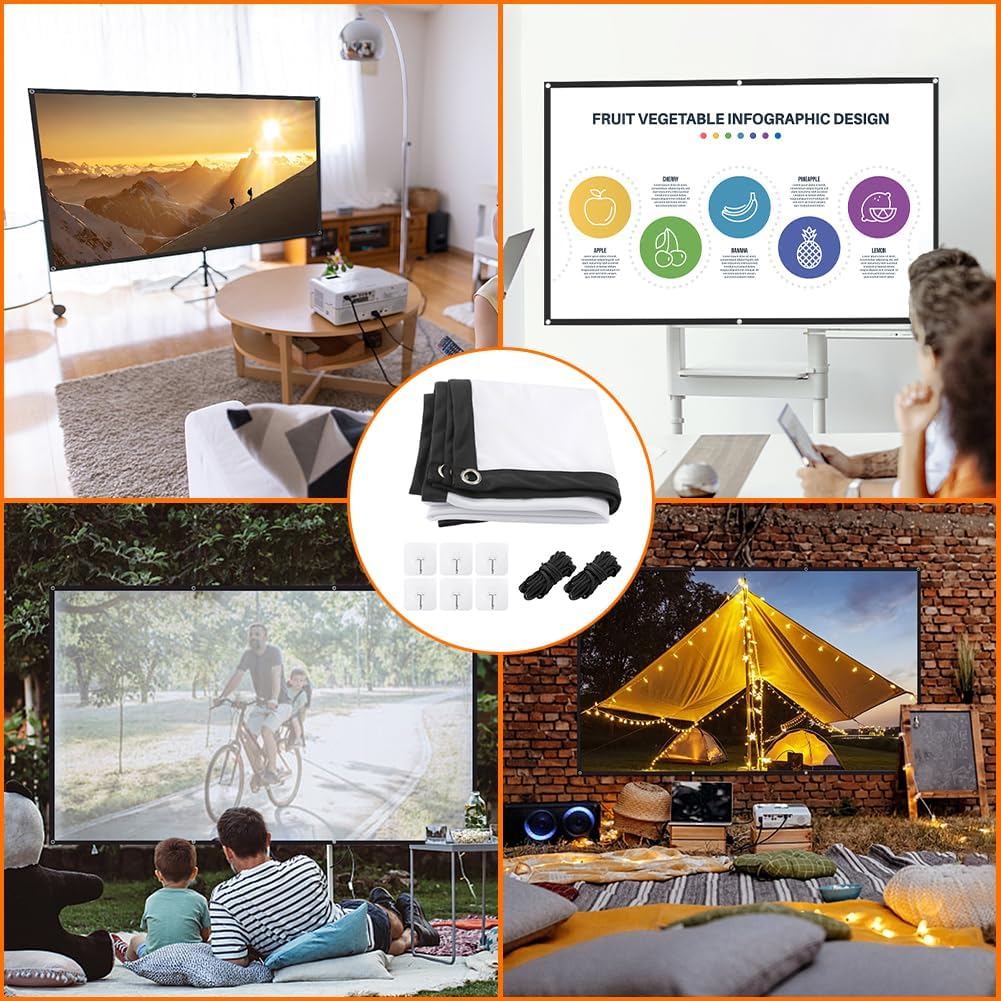 StepOK 16:9 60"|72"|84"|100"|120"|150" (100 inch Projector Screen, White Projector Screen, No Crease Home Theater