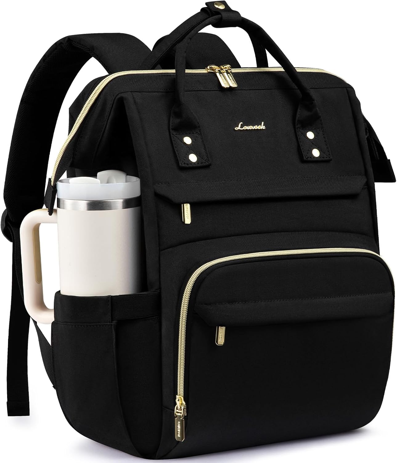 Backpack Pocket,15.6 inch Backpack Backpack Daypack,Black LOVEVOOK Laptop for Women with Giant Tumbler Holder
