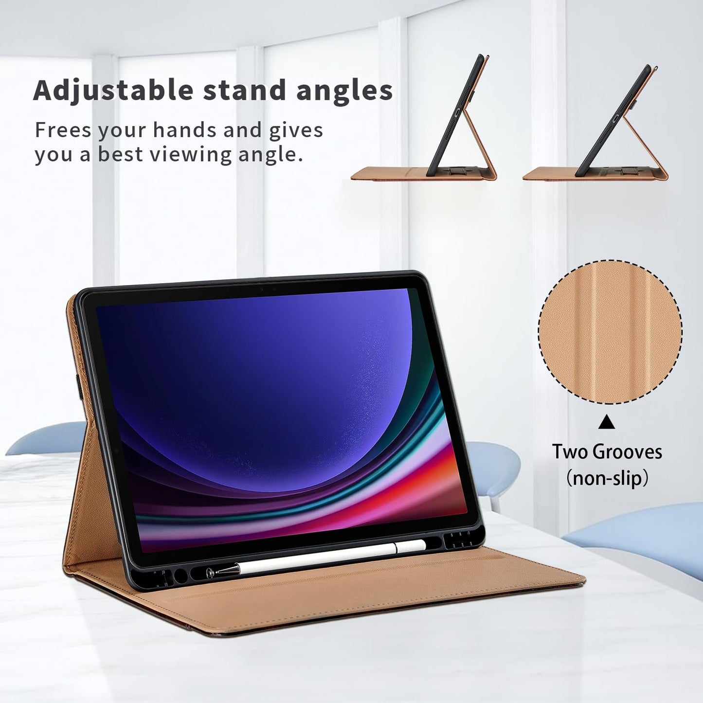 Case for Samsung Galaxy Tab S10 Lite/ S10 FE/ S9 FE 10.9 Inch/ S9 11 Inch, PU Leather Folio Case with S Pen Holder and Pocket, Auto Wake/Sleep Smart Tablet Cover, Black