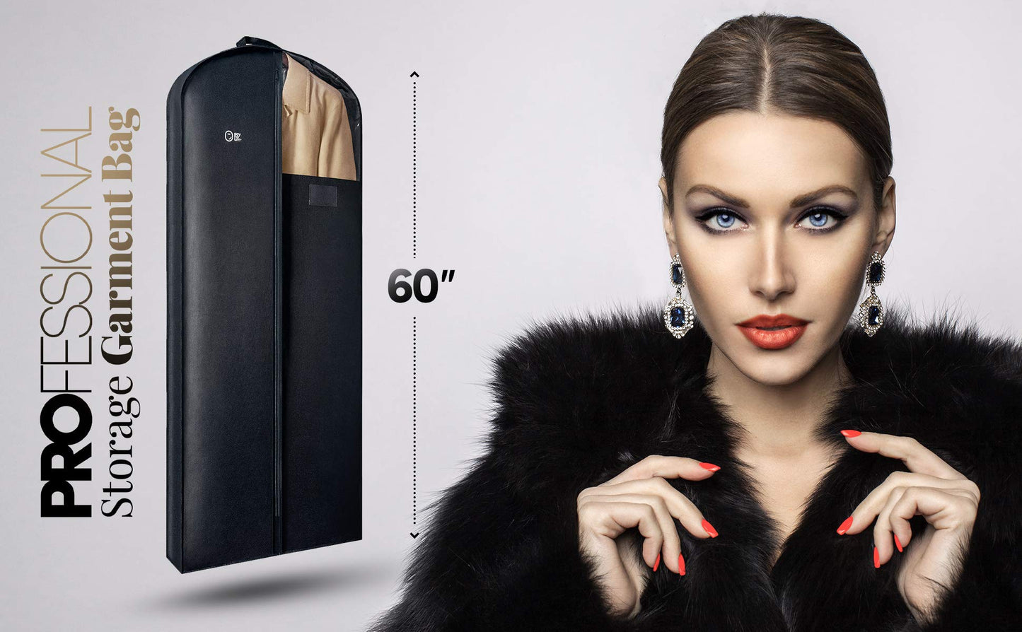 Luxury Storage Garment Bag for Long Coat, Fur, Mink, Gown, Vestment and Choir Robe | 60 Inch + 5 Inch Gusset Cover | Heavy Duty, Hanging, Breathable, Foldable Travel and Wardrobe Clothes Protector