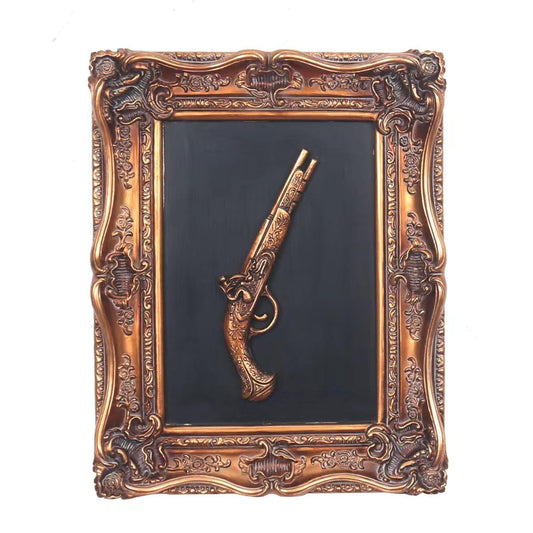 S-MANTIS Vintage Wall Sculpture,Antique Pediment,Hallway Wall Art,Hand Painted Wall Decoration With Embossed Intricate Decorative Gun Design,Oblong Aesthetic Room Décor, Gallery, Unique Gift(Antique