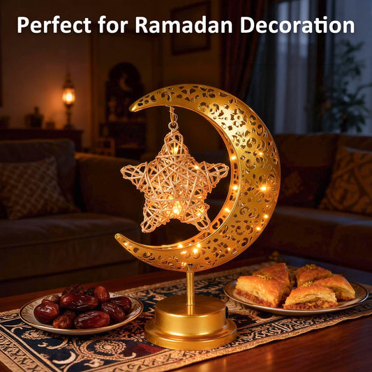 Komothala Ramadan Decorations for Home 2026, Crescent Moon and Star Lamp for Eid Mubarak Decor, USB or Battery Powered Ramadan Lights for Party Home Decor, Ramadan Gifts for Friends Family