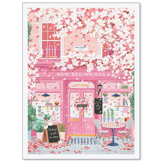 Heltrappe Pink Blossom Cafe Canvas Wall Art Trendy Pink Cherry Flower Poster Funky Pastel Girly Aesthetic Prints for Kitchen Coffee Room 12X16 inch Unframed