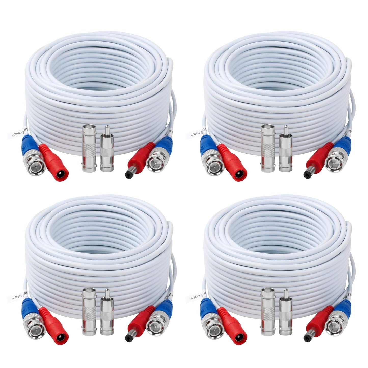 4 Pack 50 Feet BNC Video Power Cable,BNC Extension Wire Video Security Camera Wire with Connectors for CCTV Camera DVR