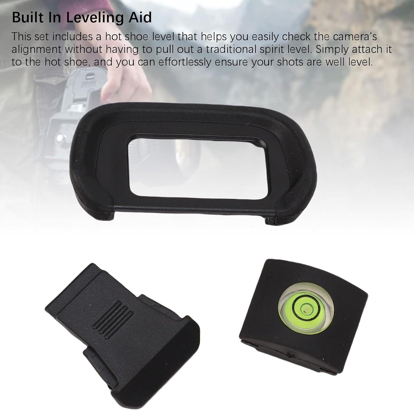 LICAEVEY R10 3 1 Set Camera Eyecup Viewfinder, in with Bubble Level and Hot Shoe Cover for Long Recording and Level