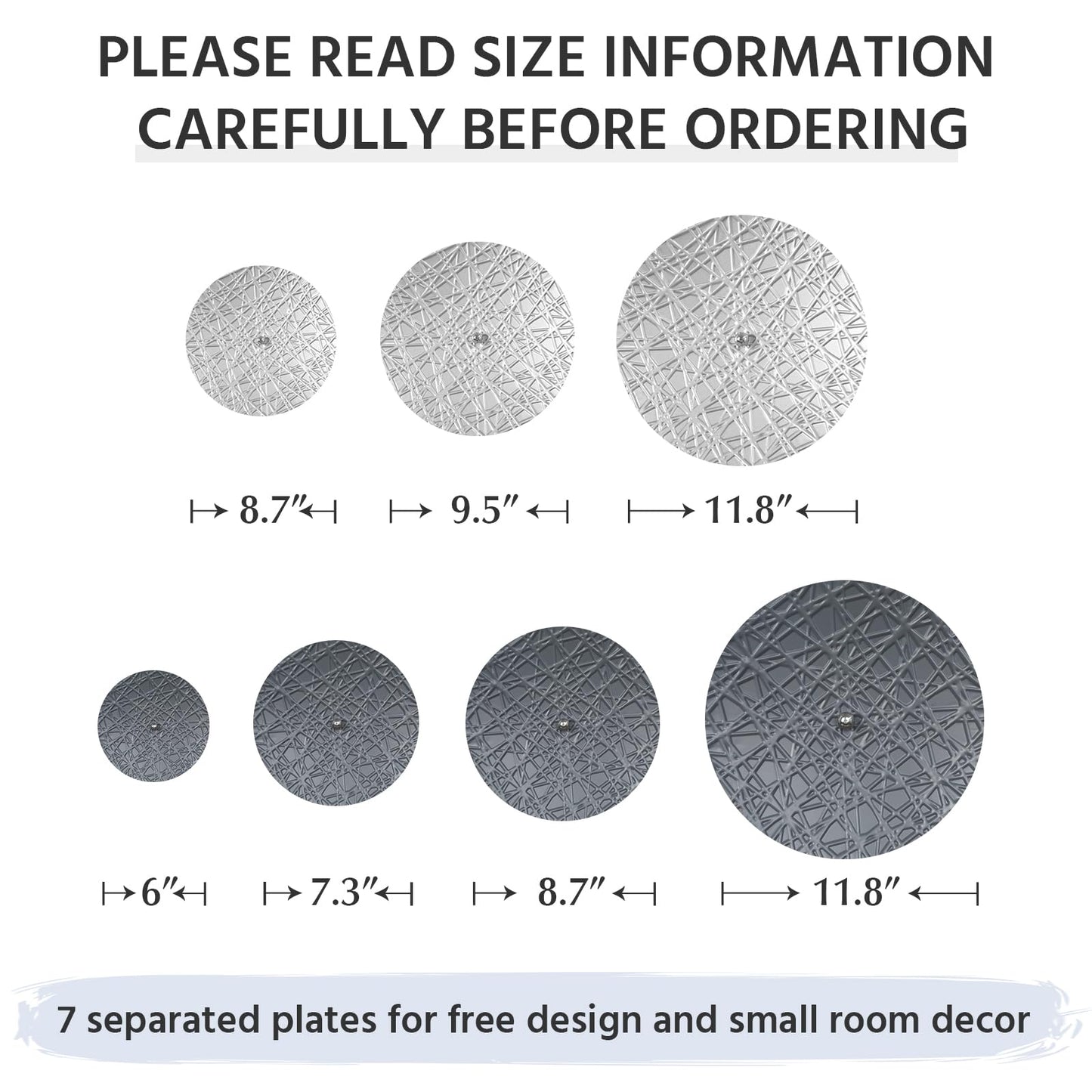 TEIPAI Silver and Gray Metal Wall Decor for Living Room, 7PCS Hanging Wall Art Sculptures for Office Dining Room Decoration, Modern Silver Home Decor for Apartment Bedroom New Home Gift