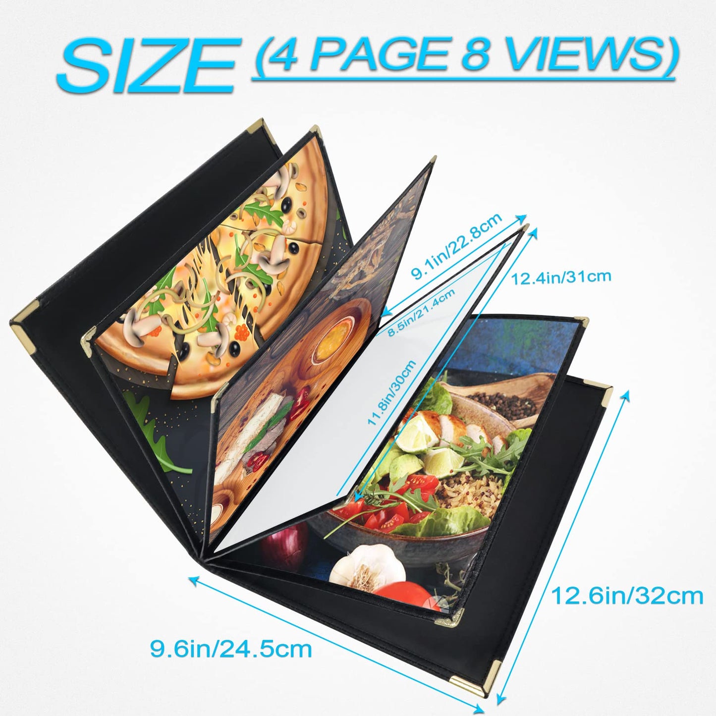 Menu-Covers 8.5 X 11 inch Restaurant - 2 Pack Menu Holder 4 Page 8 View Premium Faux Leather Transparent Black for Bar Cafe Book Folder