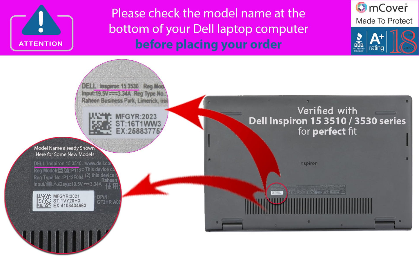 mCover Case Compatible ONLY for 2021-2023 15.6" Dell Inspiron 15 3510 3511 3515 3520 3521 3525 Series Laptop Computer (NOT Fitting Other Dell Models) - Pink