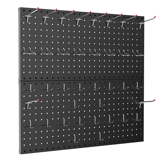 TORACK Metal Pegboard Wall Organizer 24" x 24" or 12" x 48", 70 PCS Tools Storage Pegboard for Garage Tool Organizer Peg Board with Pegboard Hooks for Workbench(Black)