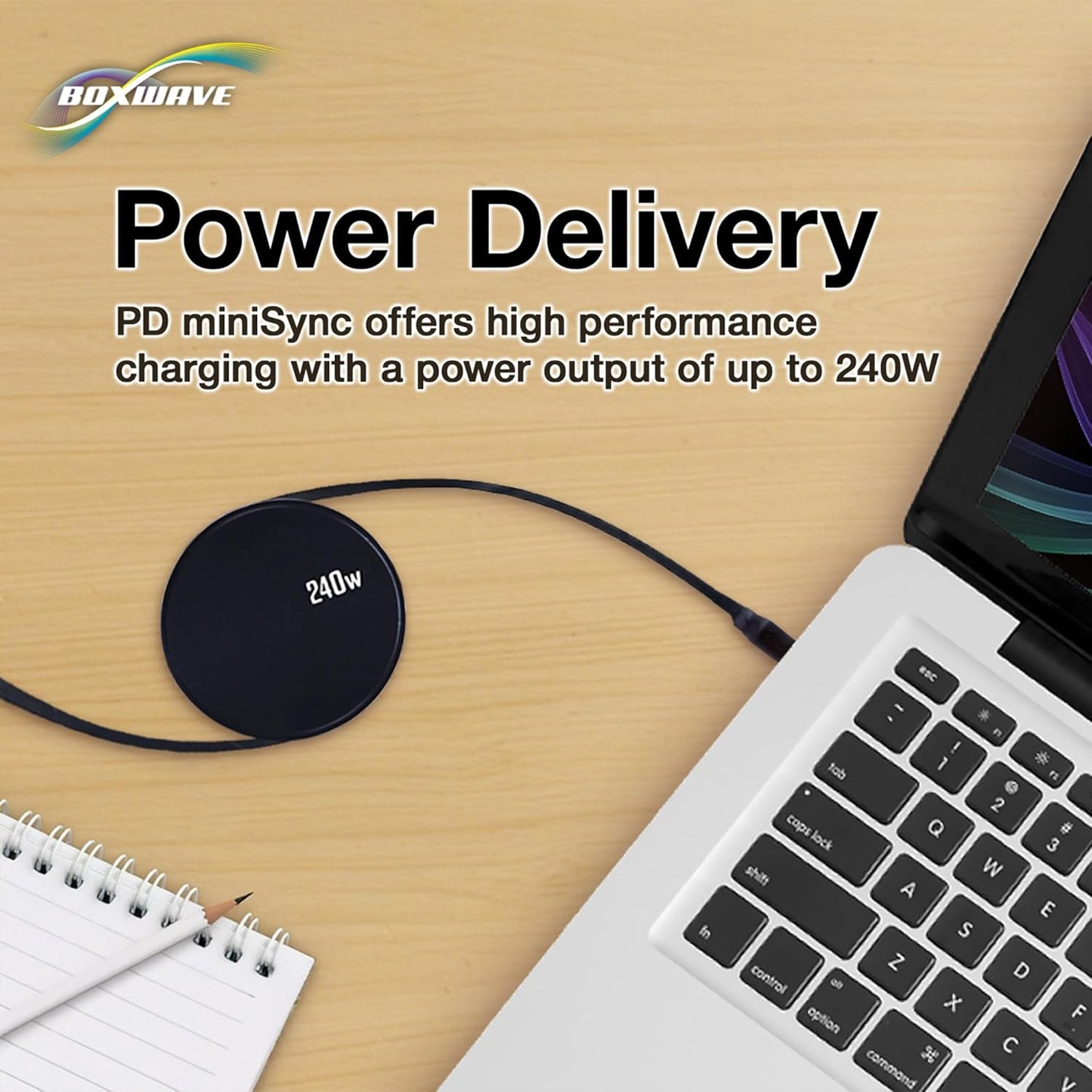 BoxWave TIMMKOO Q5 MP3 (240W), 240W Cable Compatible with WiFi Player with Bluetooth - PD miniSync Retractable PD