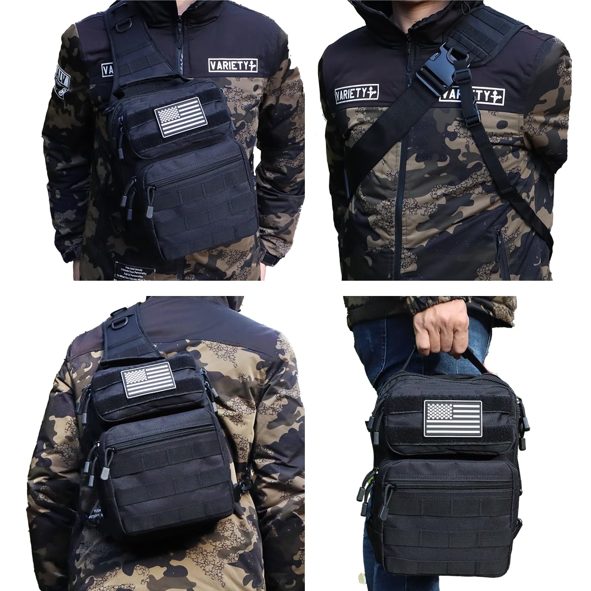 GAZJYUSP Tactical travel sling bag Molle Crossbody bag Small tactical concealed carry bag Over the shoulder bag Daypack Range Bag Shoulder pack Hunting chest Bag (Black)