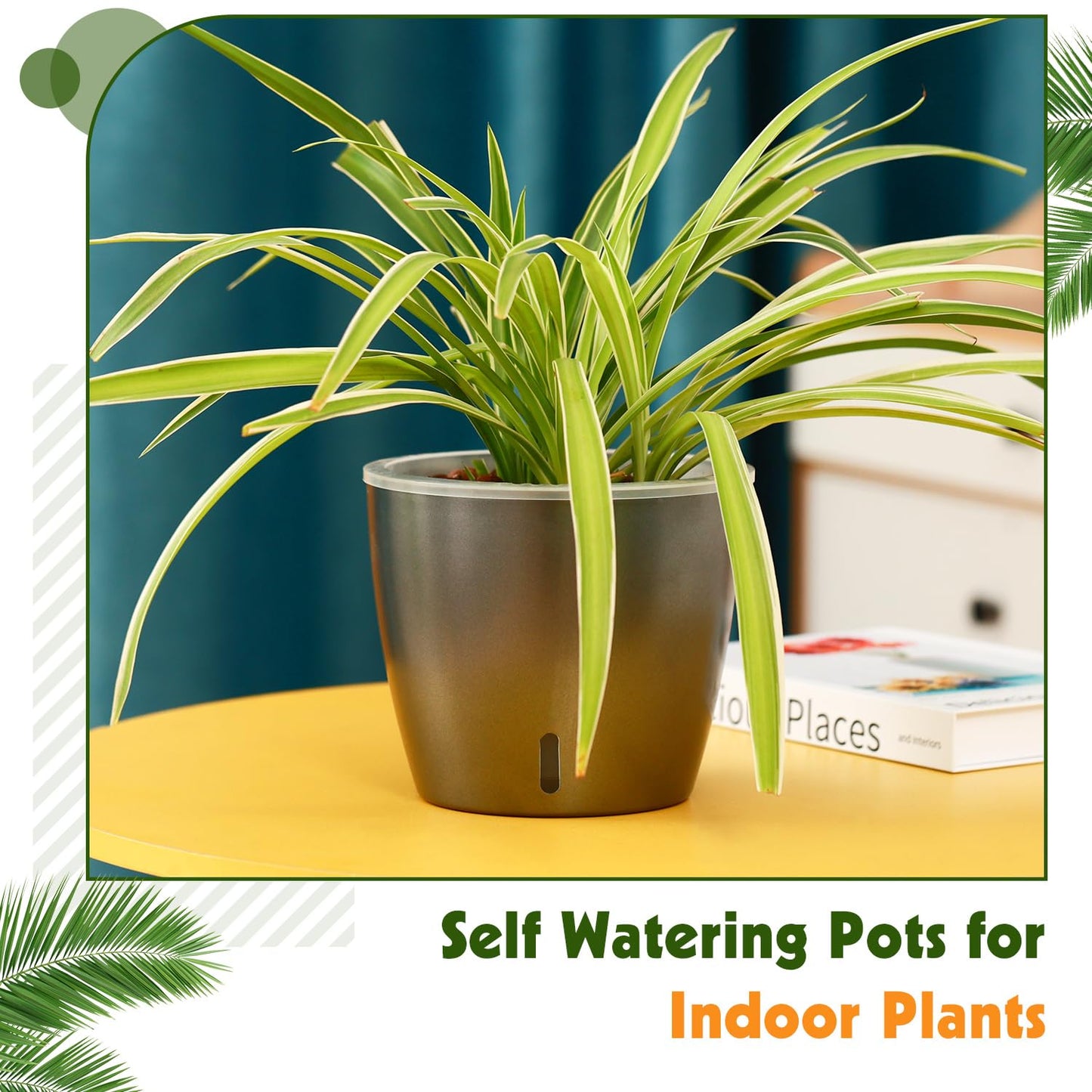 KvyusFlourish Self Watering Pots for Indoor Plants, 6-Pack 5'' Self Watering Planter with Drainage Holes, Small African Violet Pots with Water Indicator, Clear Wick Orchid Pot, Grey
