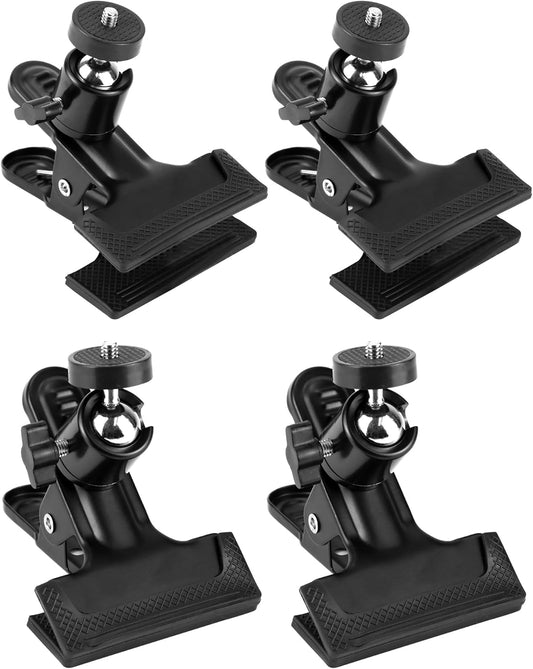 QWORK 4 Pack 360 Multifunctional Tripod Camera Clamp Flash Holder with Swivel Tripod Mini Ball Head, Black