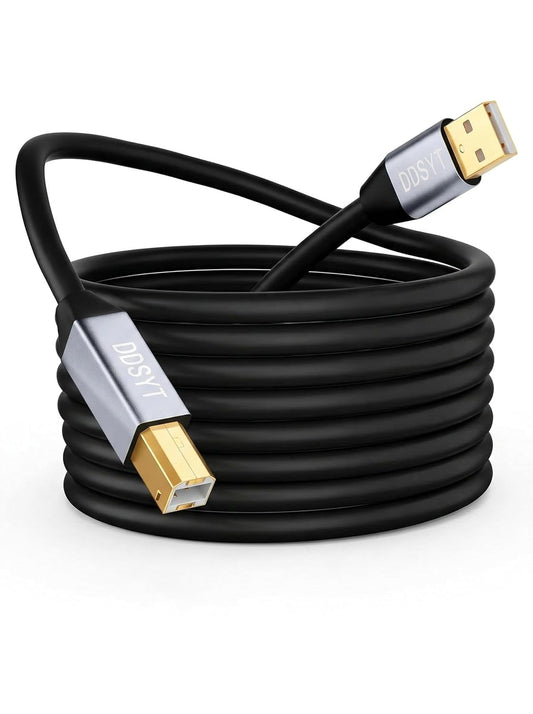DDSYT 10 2.0 FT USB Printer Cable Gold Plated Type A to B Cord for Home Office Scanner Digital Piano DAC Plug and Play