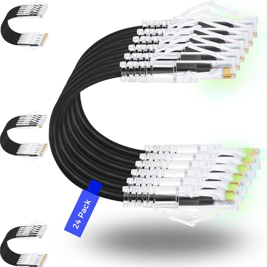 Rapink Cat6/ Cat6a 1ft (24 Pack) Cat6a 10G 6 Cat6 Patch Cables Slim, Ethernet Patch Cable Support, Snagless Cat Patch