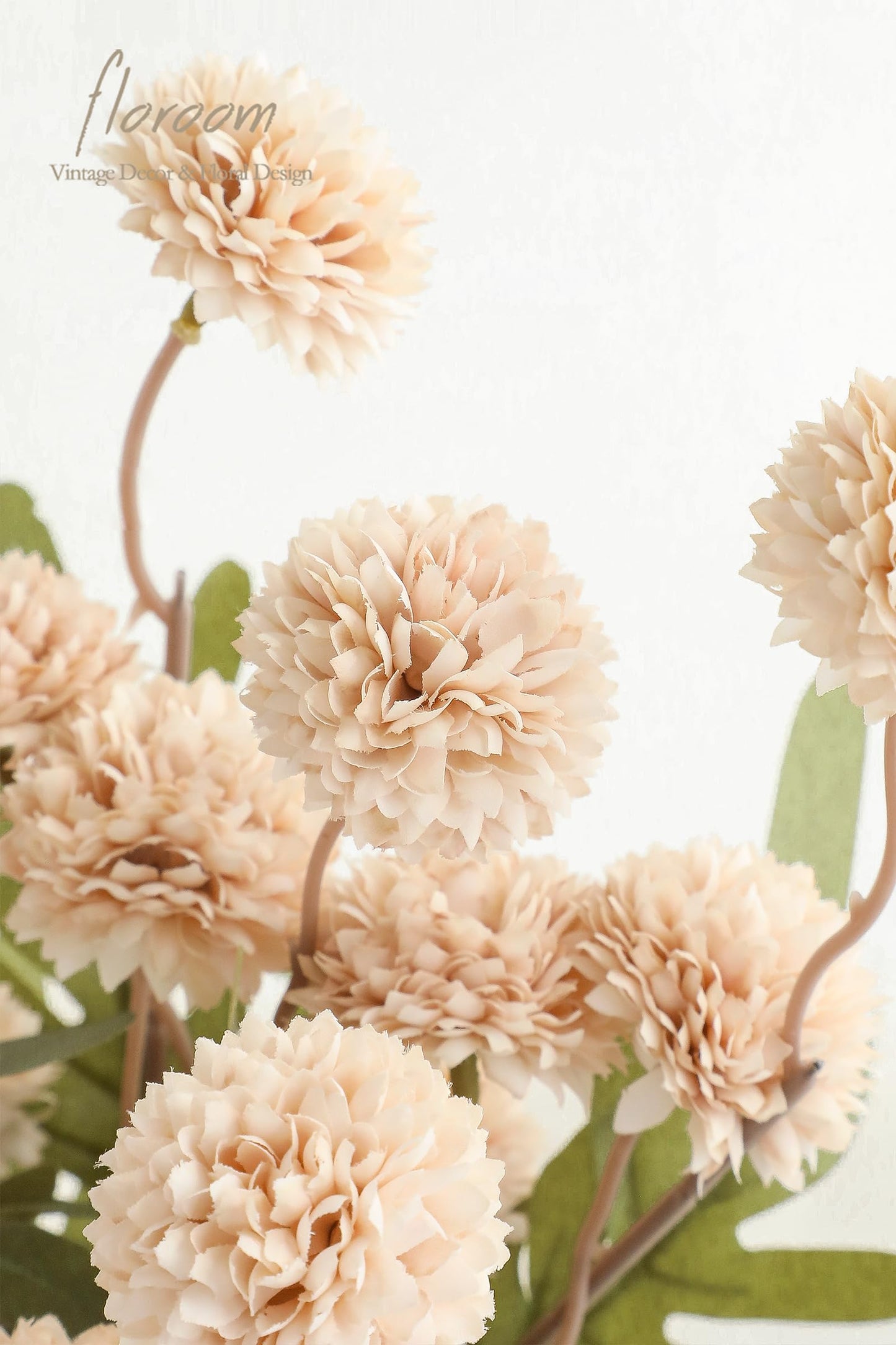 Floroom 5pcs Beige Faux Silk Mums Artificial Flowers, Bulk Fake Small Mini Chrysanthemums with Stems for DIY Champagne Wedding Centerpieces Floral Arrangements Vase Fillers Home Decorations