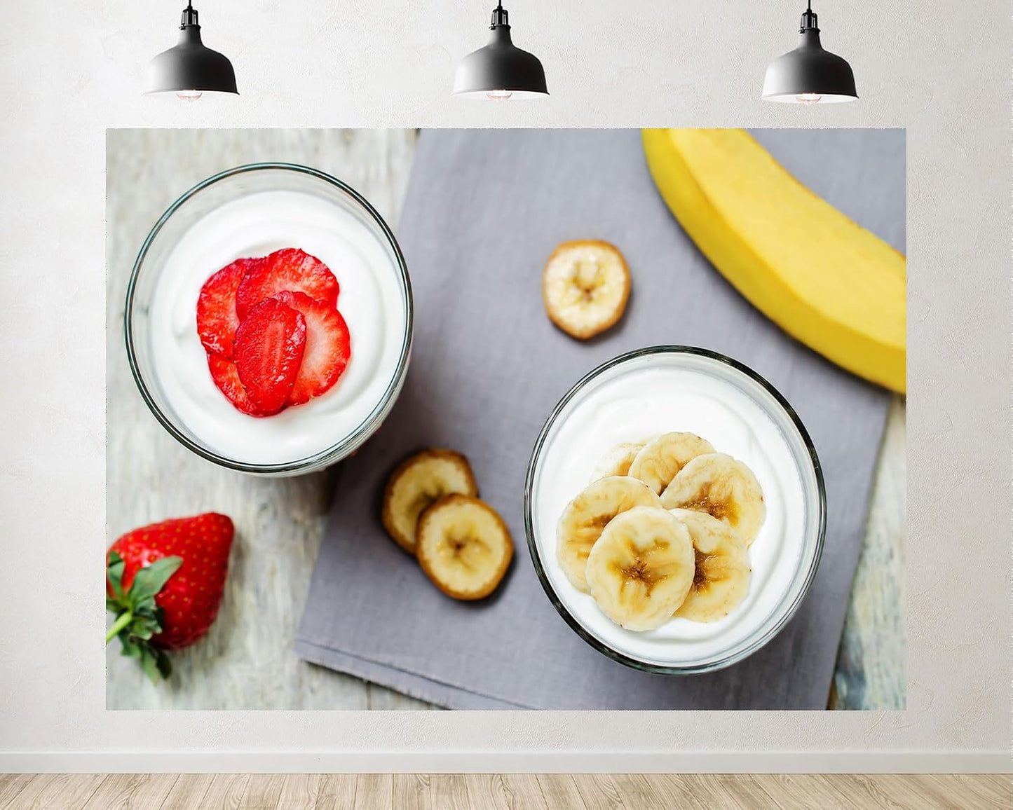 TryKid 10x10ft Strawberry Banana Yogurt Parfait Backdrop Fresh Fruit Healthy Snack Scene Photography Background Brunch