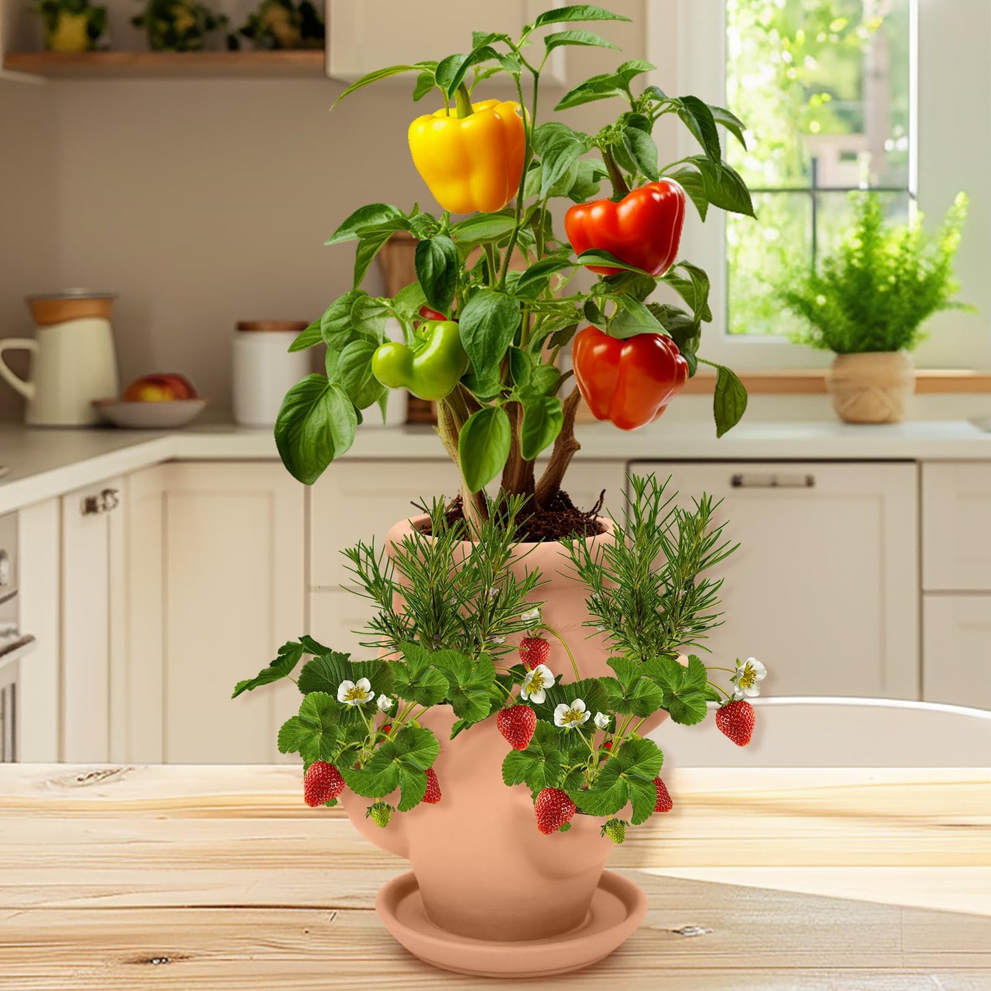 Strawberry Tower Pot Planter,Vertical Multi Pocket Ceramic Strawberry Succulent Planter Tower for Outdoor Plants