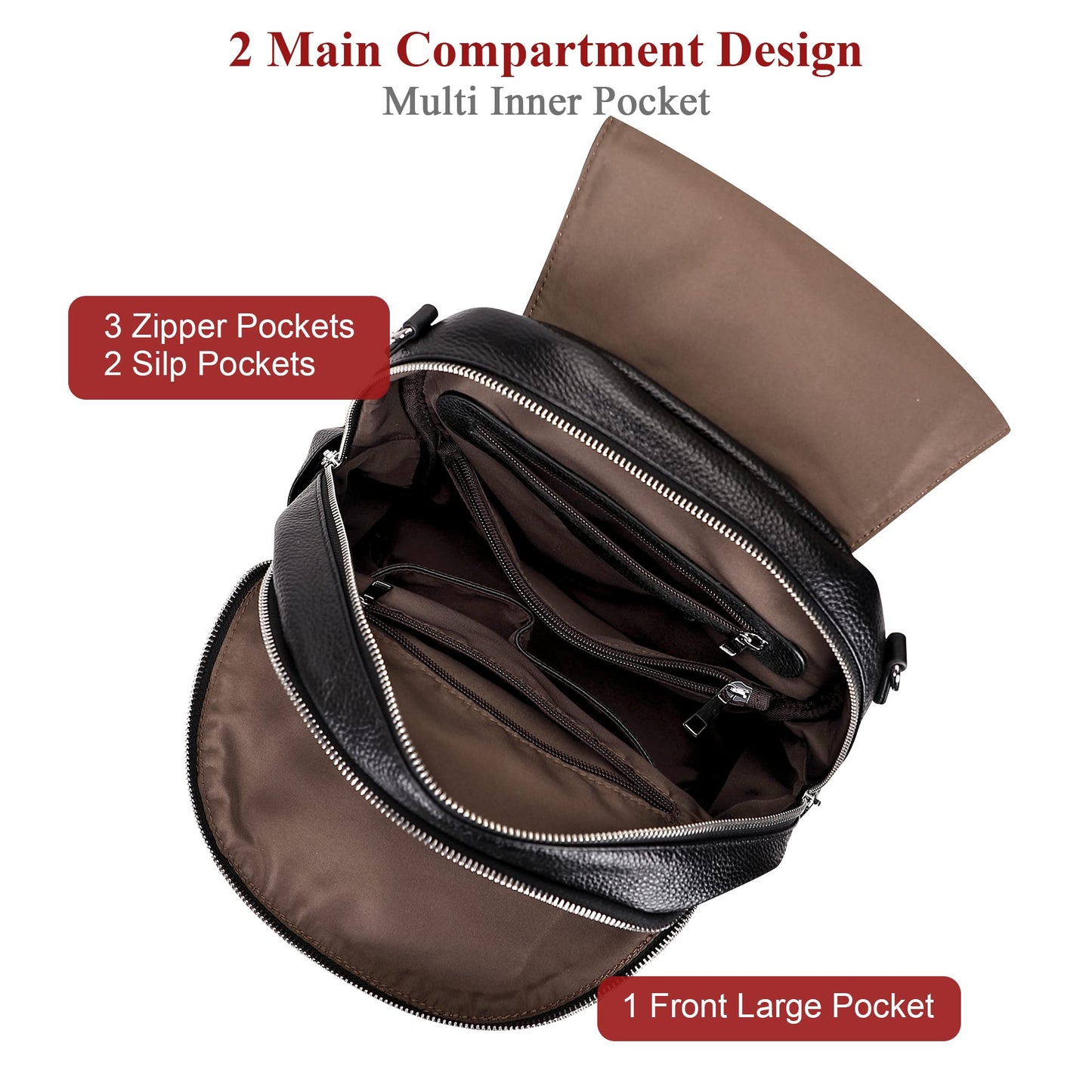 ALTOSY Leather Backpack Purse for Women Fashion Casual Handbag with Multi Pockets and Flap (S107 Black/Brown)