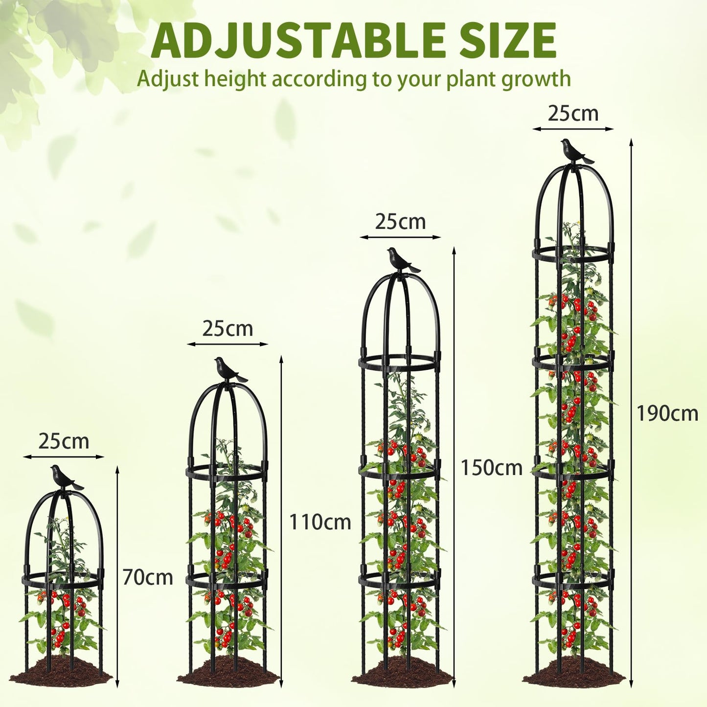 SDLDEER 1 Pcs 6.2FT Garden Obelisk Trellis for Climbing Plants Outdoor, Rustproof Metal Plant Flower Trellises,Garden Obelisk Trellis for Indoor Outdoor Flowers Vegetable Fruits Vines Support