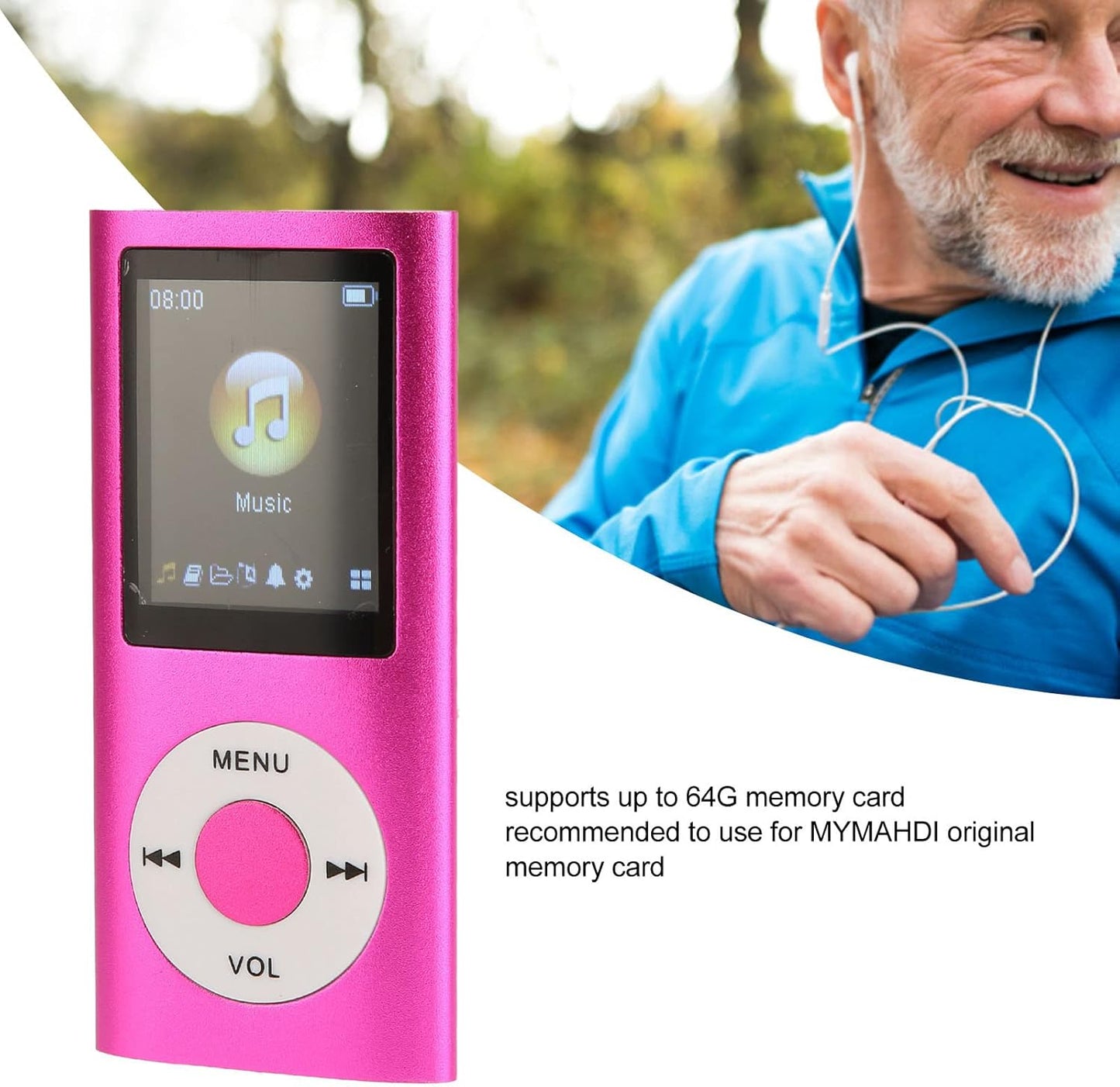LICAEVEY 1.8" MP3 64GB, Ultra Thin Bluetooth Player with LCD Screen, Expandable Memory to Portable Music Player