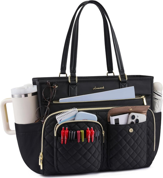 LOVEVOOK 17.3 Inch Tote Bag, Work Bags for Women with Large Cup Holder, Large Capacity Teacher Tote with Multi Pockets