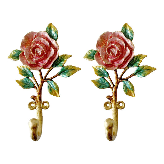 Pewery Vintage Flower Shaped Decorative Wall Hooks Rack Hangers for Hanging Clothes Coats Towels Keys Hats, 2 Pack Antique Metal Mounted Wall Hook