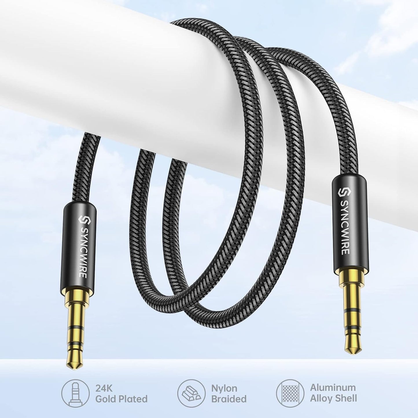 3.5mm (26.2ft/8m, SYNCWIRE Nylon Braided Aux Cable Hi-Fi Sound), Audio Auxiliary Input Adapter Male to Male AUX Cord