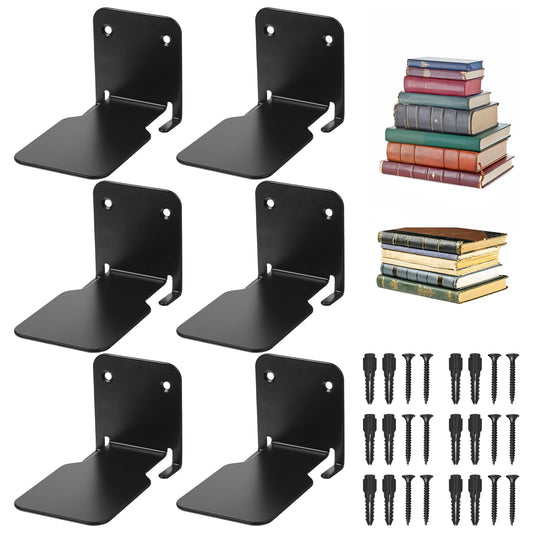 Ubamdom 6 Pcs Invisible Floating Bookshelf, Modern Black Floating Shelves for Books Metal for Room, Bedroom Bookcase, Small Bookshelf with Minimalist Design, Sleek Storage for Books & Decoratives