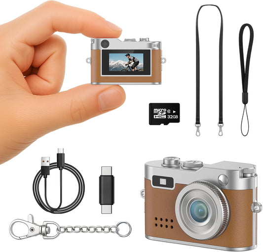 Dienspeak 1080P 12MP 32GB Mini Retro Camera with Video, Photos, Keychain Digital Camera, Ultra-Compact Tiny Camera