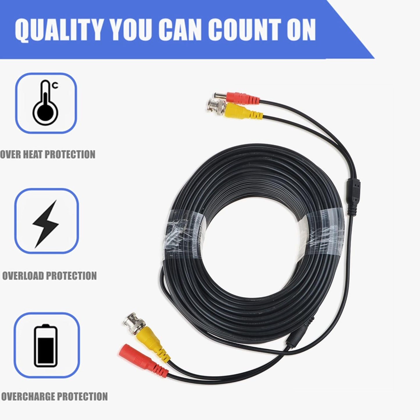 150ft Black BNC Video Power Siamese Cable for Analog AHD CVI CCTV Systems