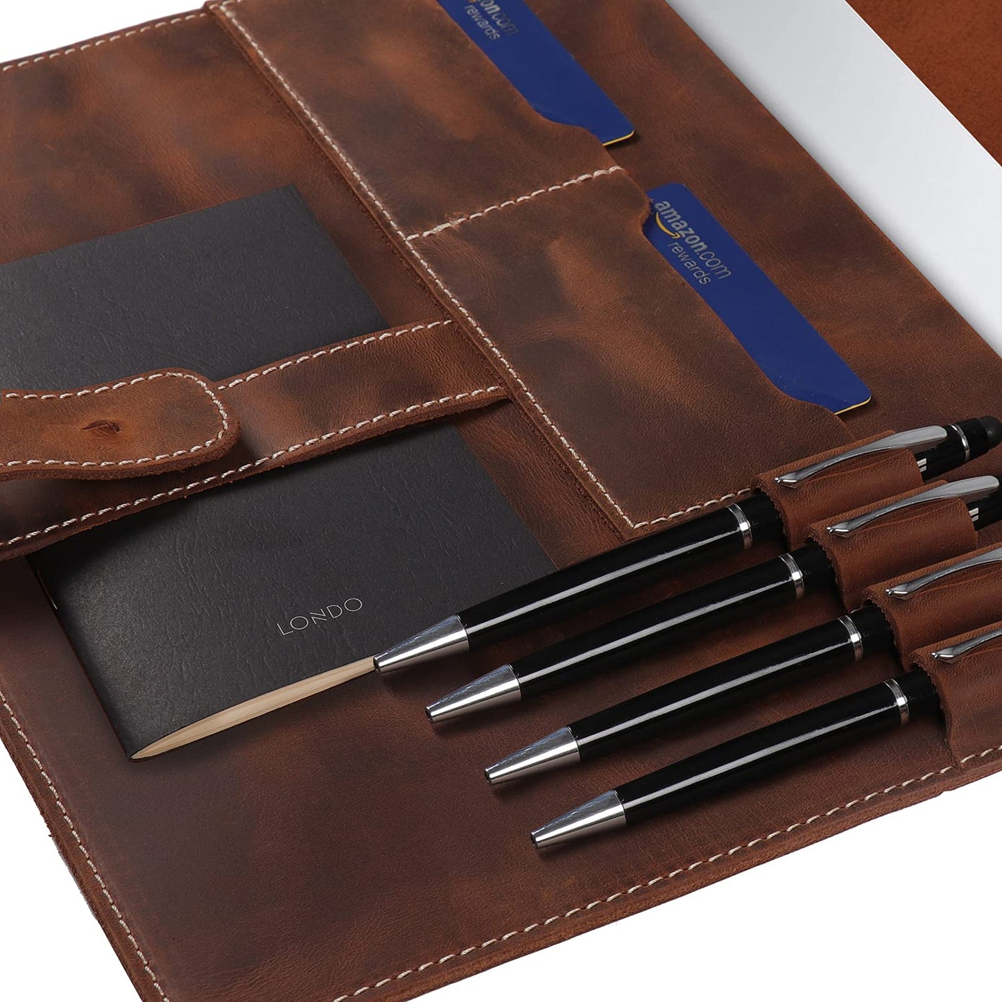 Londo Genuine Leather Tablet Cover for 11-Inch iPad Air, iPad Pro 11, iPad – Case with Two Card Slots & Leather Pen/Apple Pencil Holders