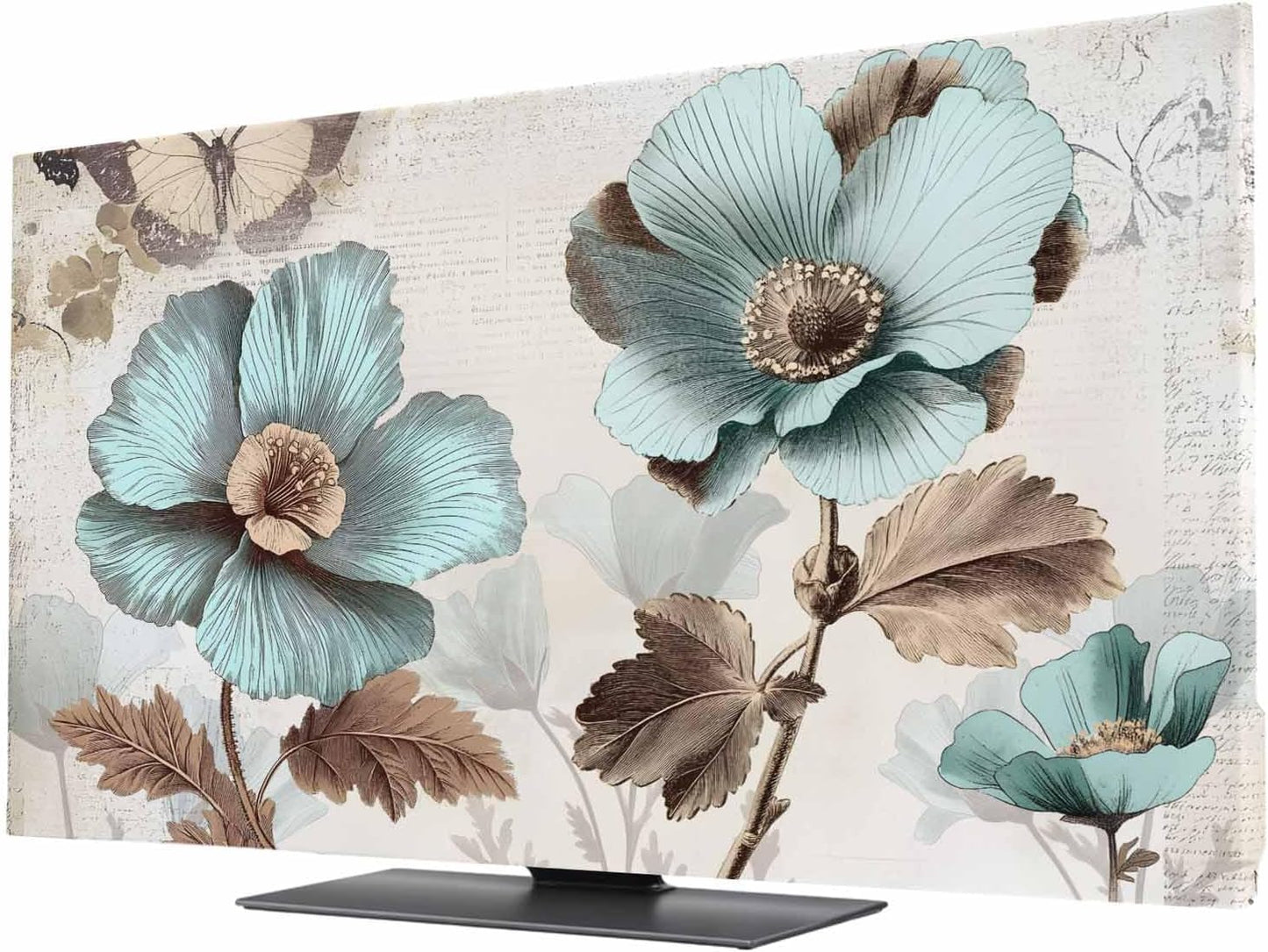 Singingin 32 Inch, Victorian Style Broccoli Butterfly TV Dust Cover Blue Flowers Plant Computer Monitor Cover Dustproof