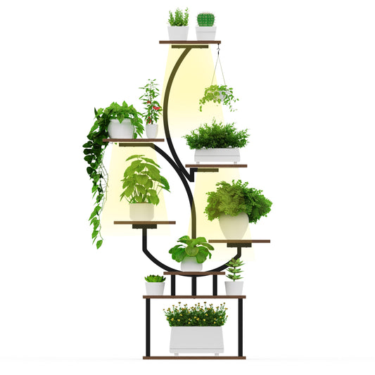 BRITEWAVE Indoor Plant Stand with LED Grow Light,8-Tier S-Shaped Corner Plant Stand,48.43 Inch Heavy,Duty Metal Indoor Plant Rack for Home, Balcony and Living Room