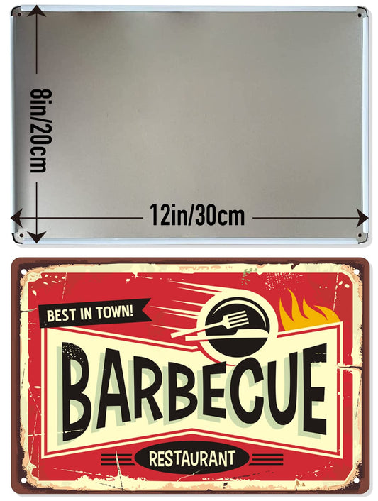 ORIMAMI Retro Metal Tin Signs,Best In Town Barbecue BBQ Restaurant Metal Sign Wall Decor - Vintage Bar Pub Kitchen Diningroom Tin Sign Decoration