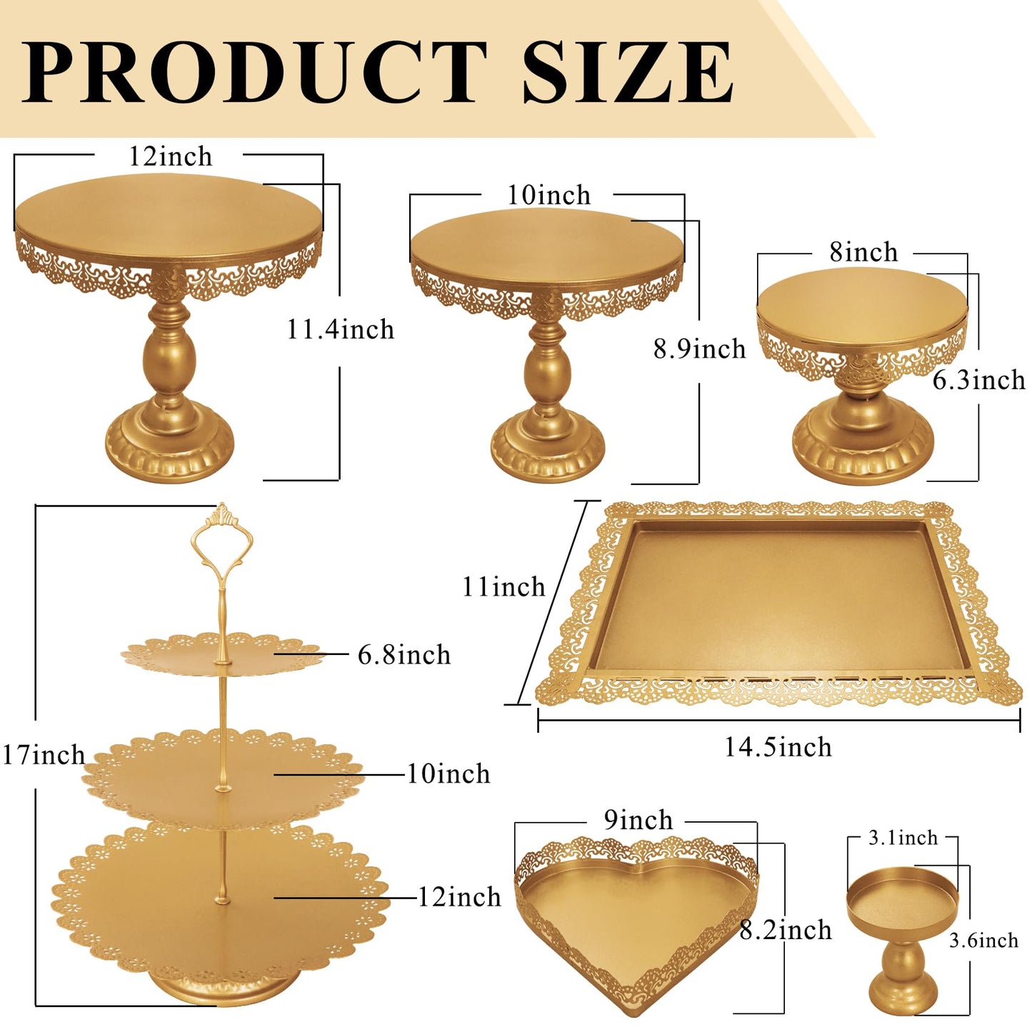 JALANCY Set of 9 Cake Stands Metal Cupcake Stand Set Multiple Styles Candy Fruit Display Tower Dessert Plate Cake Serving Tray for Birthday Party Wedding Anniversary Baby Shower Engagement (Gold)