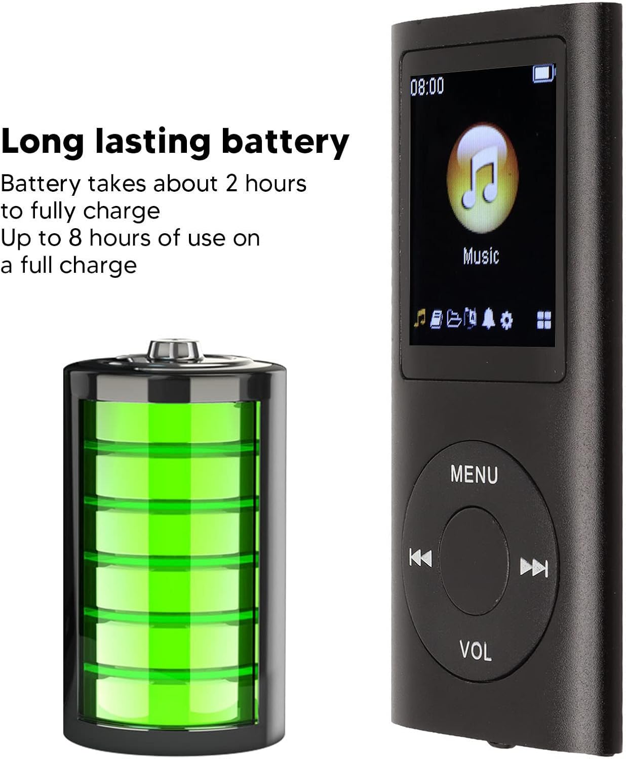Locadence MP3 1.8 MP3 64GB Portable Player, Slim Stylish Multifunctional Music Player with LCD Screen, Aluminum Alloy