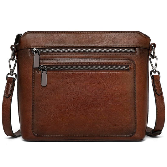 COOLCY Genuine Leather Crossbody Bags for Women Purses and Handbags for Ladies with Multiple Pockets Shoulder Satchel Bag