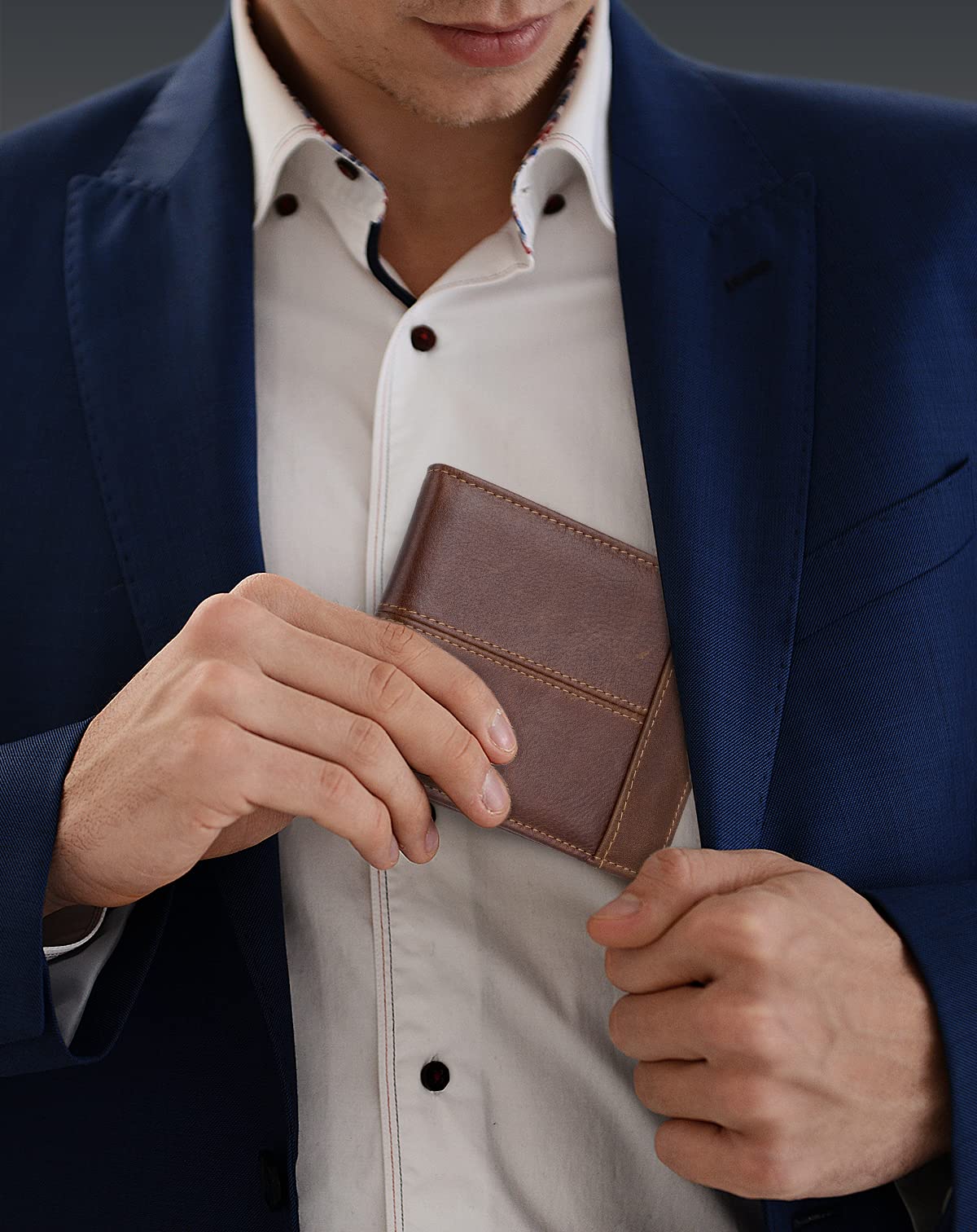 Swallowmall Leather Wallet for Mens Genuine Leather RFID Blocking Bifold Wallets with 1 ID Window 15 Card Slots