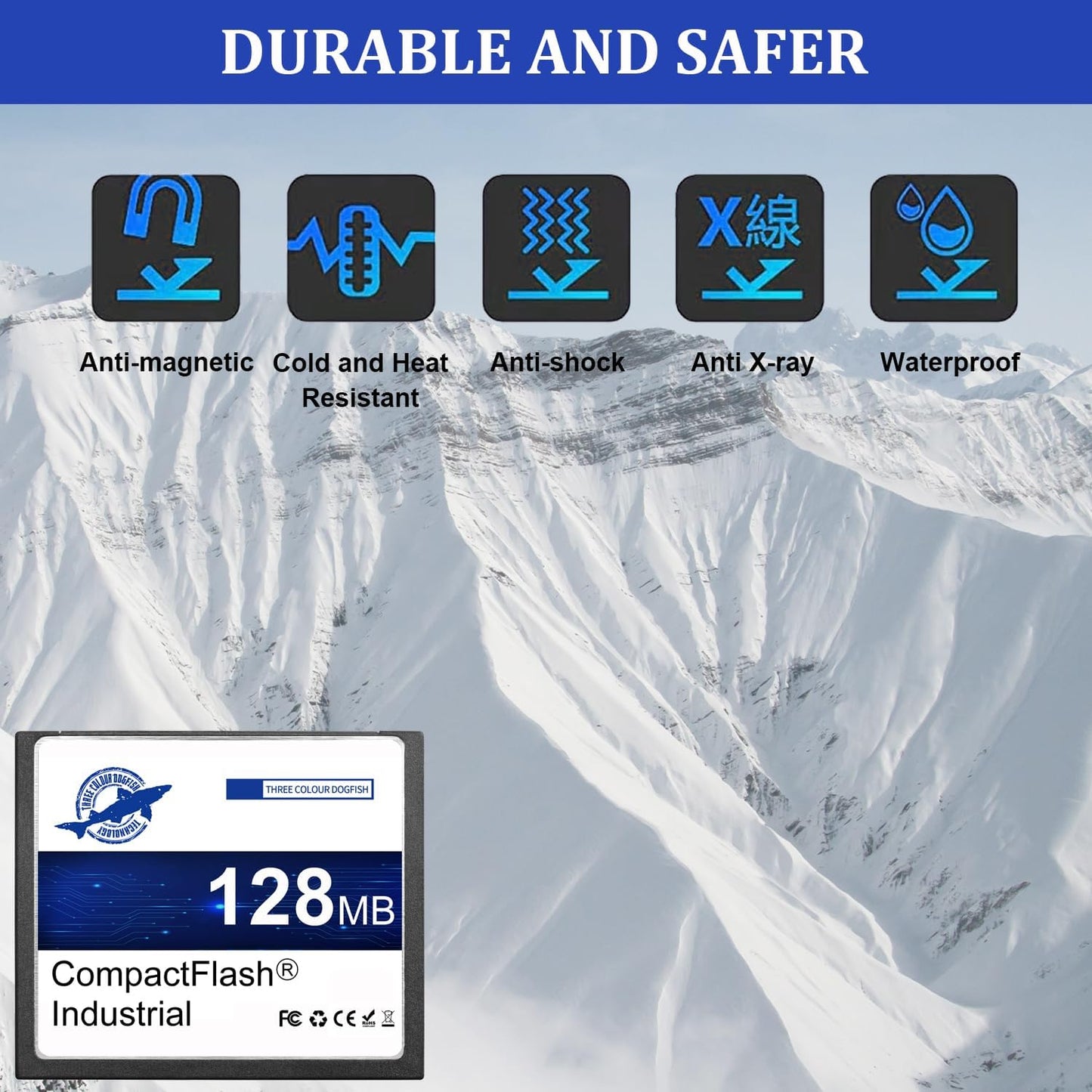 THREE COLOUR DOGFISH 2 Pack 128MB FAT16 Dogfish Compact Flash Memory Card High Performance Industrial CF Type I Card