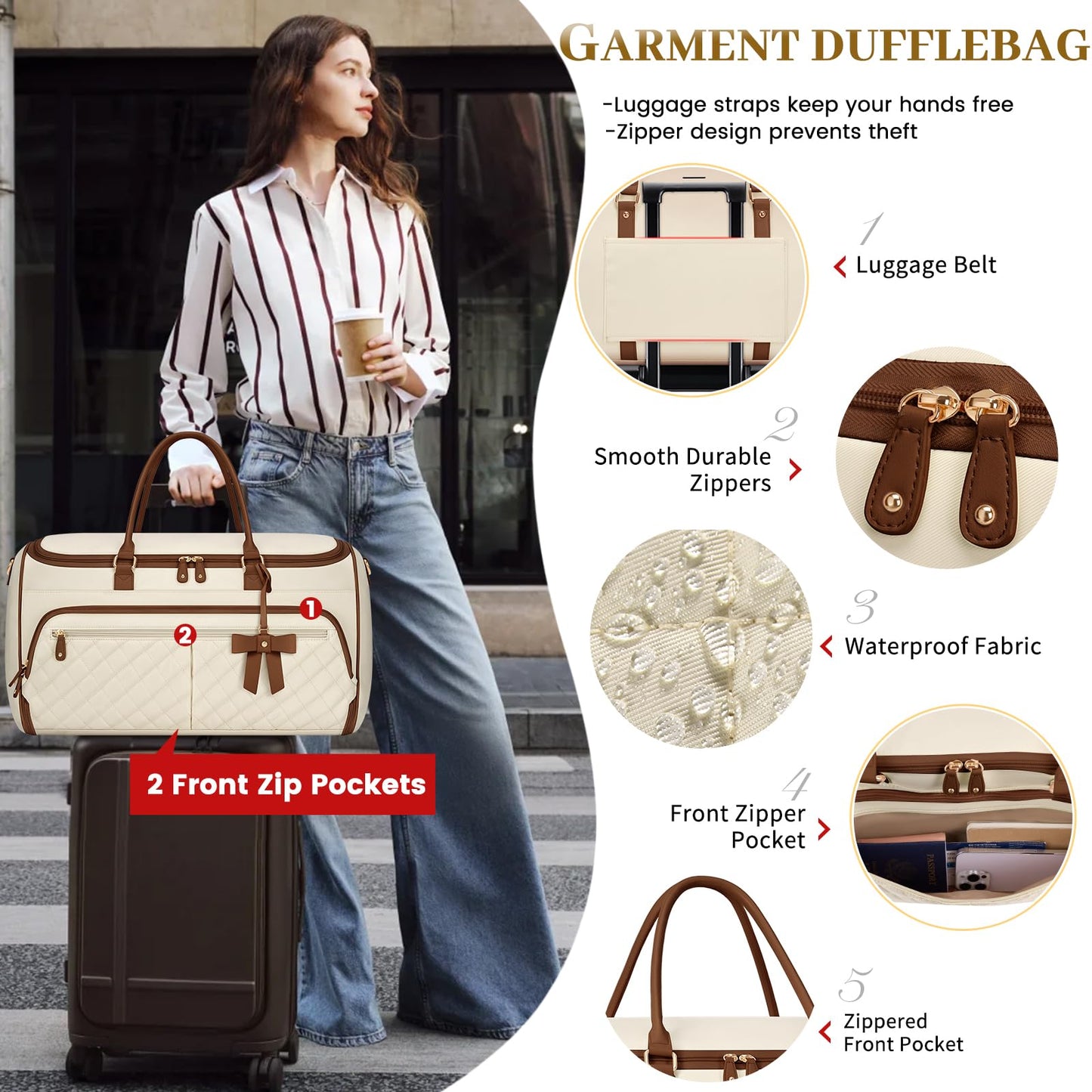 RAINSMORE Garment Bags for Travel Women Convertible Garment Duffle Bag for Hanging Clothes, Large Carry On Garment Bag with Shoe Bag & Wet Pocket, Foldable Dress Suit Business Travel Weekender Bags