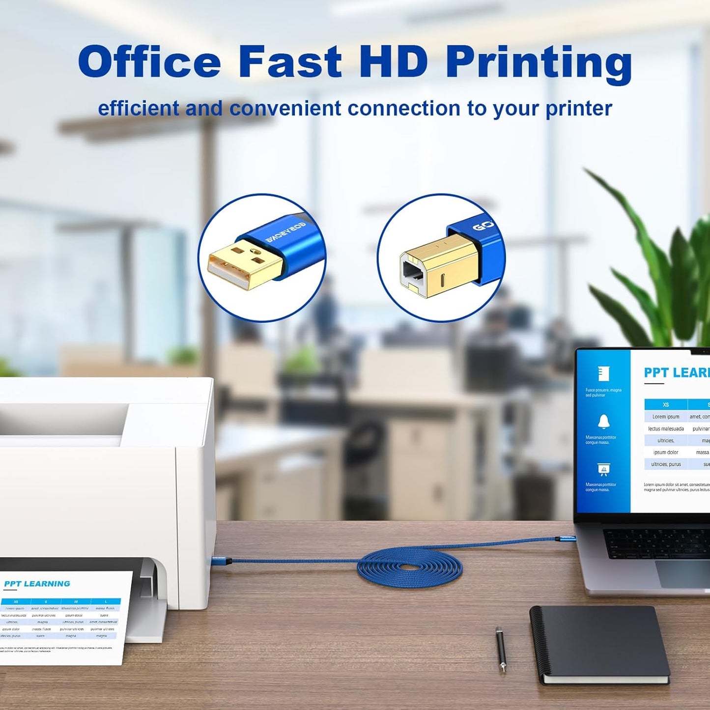 40ft Active USB A to B Cable - High Speed Long Printer USB