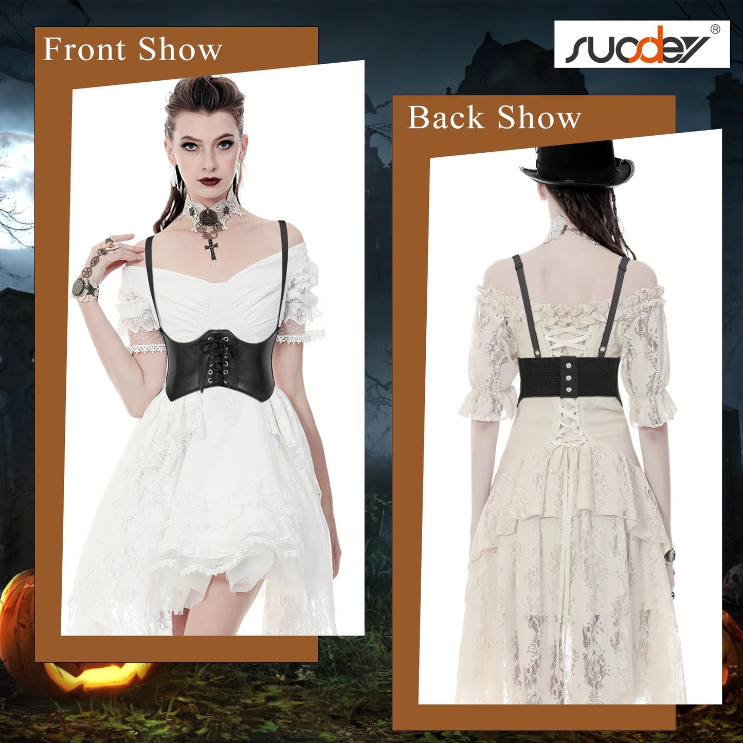 SUOSDEY Women Underbust Corset Belt Elastic Faux Leather Steampunk Renaissance Goth Corset Vest with Straps