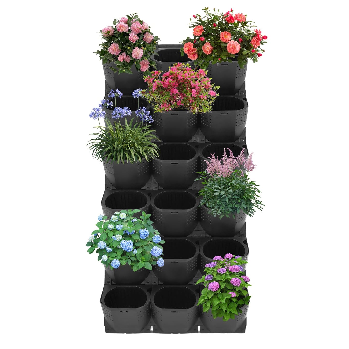 REBaiYU Wall Mounted Planter with 36 Pots,Built-in Water Reservoir & Aeration Holes, 180LBS Load Capacity, Snap-On Design for Indoor/Outdoor Flowers, Vegetables, Grass (Black)