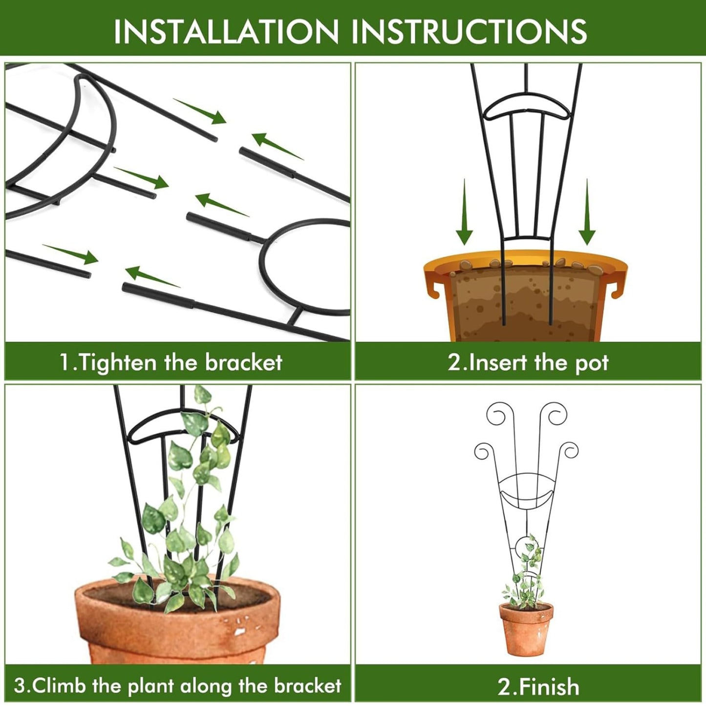 Trellis for Climbing Plants Indoor, 2 Pack Black Metal Trellis for Potted Plants, Adjustable Indoor Plant Support Monstera, Pothos, Ivy (32.7 Inch Tall)